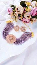 Load image into Gallery viewer, Roseatte AD Violet Baati Stone Rose Gold Base Choker Set freeshipping - CASA ROZEN