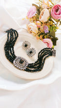 Load image into Gallery viewer, Kanton CZ Black Baati Stones Choker Set freeshipping - CASA ROZEN