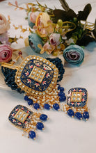 Load image into Gallery viewer, Vihaar Hand Painted Royal Blue Baati Stones Choker Set