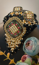 Load image into Gallery viewer, Vihaar Hand Painted Black Baati Stones Choker Set