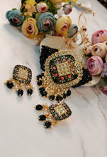 Load image into Gallery viewer, Vihaar Hand Painted Black Baati Stones Choker Set