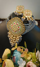 Load image into Gallery viewer, Vihaar Hand Painted Grey Baati Stones Choker Set