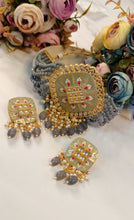 Load image into Gallery viewer, Vihaar Hand Painted Grey Baati Stones Choker Set