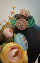 Load image into Gallery viewer, Roseatte AD Green Baati Stone Rose Gold Base Choker Set