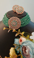 Load image into Gallery viewer, Roseatte AD Green Baati Stone Rose Gold Base Choker Set