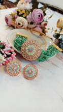 Load image into Gallery viewer, Roseatte AD Green Baati Stone Rose Gold Base Choker Set
