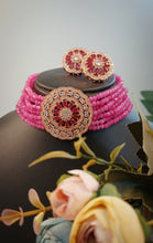 Load image into Gallery viewer, Roseatte AD Rani Pink Baati Stone Rose Gold Base Choker Set
