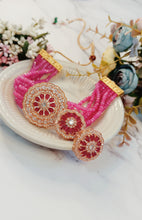 Load image into Gallery viewer, Roseatte AD Rani Pink Baati Stone Rose Gold Base Choker Set