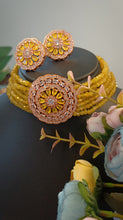 Load image into Gallery viewer, Roseatte AD Gold Yellow Baati Stone Rose Gold Base Choker Set