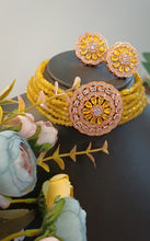 Load image into Gallery viewer, Roseatte AD Gold Yellow Baati Stone Rose Gold Base Choker Set