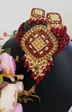 Load image into Gallery viewer, Vihaar Hand Painted Maroon Baati Stones Choker Set