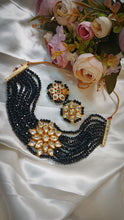 Load image into Gallery viewer, Kalingana Black Kundan And Semi Precious Baati Stones Choker Jewellery Set