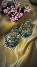 Load image into Gallery viewer, Minam German Silver Green Stone Earrings