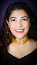 Load image into Gallery viewer, Roseatte AD Gold Yellow Baati Stone Rose Gold Base Choker Set