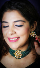 Load image into Gallery viewer, Kalingana Green Kundan And Semi Precious Baati Stones Choker Jewellery Set