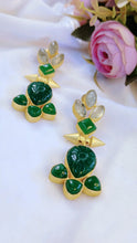 Load image into Gallery viewer, Kessin Bottle Green Carved Natural Stone Earrings