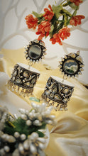 Load image into Gallery viewer, Sheesham Mirror Work German Silver Earrings