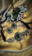 Load image into Gallery viewer, Hazeera Kale Green German Silver Choker Set