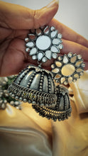 Load image into Gallery viewer, Joomariya Mirror Tokri Jhumka Antique German Silver Earrings