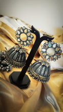 Load image into Gallery viewer, Joomariya Mirror Tokri Jhumka Antique German Silver Earrings