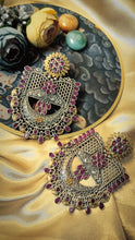 Load image into Gallery viewer, Mayan Moho Ruby Pink Stone Embellished Statement Earrings