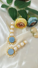 Load image into Gallery viewer, Ferisca Baroque Pearl & Blue Apatite Earrings
