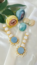 Load image into Gallery viewer, Ferisca Baroque Pearl & Blue Apatite Earrings