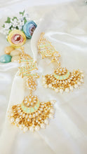 Load image into Gallery viewer, Kalandi Pastel Mint Green Statement Jhumka Earrings with Ear-Head Extesnion