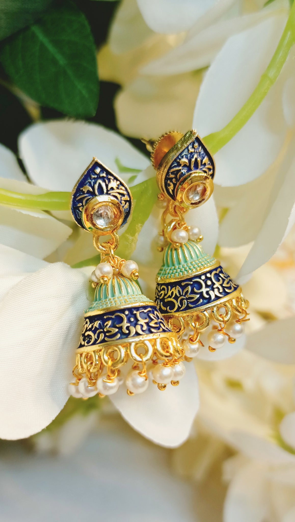 Woma Gold Plated Blue Dangler Meenakari Earrings - 1318059E