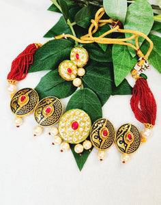Manasna Kundan 18K Gold Plating Meenakari Work Set freeshipping - CASA ROZEN