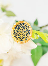 Load image into Gallery viewer, Ferozan Dark Sea Green Thewa Art 18k Gold Plated Ring freeshipping - CASA ROZEN
