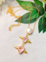 Load image into Gallery viewer, Viora Baby Pink Druzy Natural Stone Long Neckpiece freeshipping - CASA ROZEN
