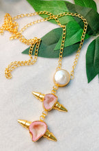 Load image into Gallery viewer, Viora Baby Pink Druzy Natural Stone Long Neckpiece freeshipping - CASA ROZEN
