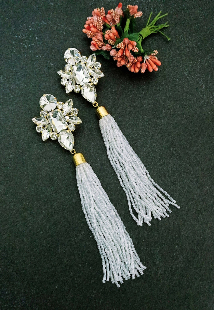 Mocha White Shimmer Dangler Earrings freeshipping - CASA ROZEN