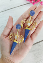 Load image into Gallery viewer, Bisora Blue Natural Druzy Stone Earrings freeshipping - CASA ROZEN
