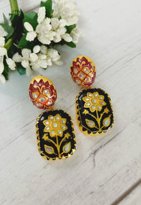 Hazraat Meenakari Art Work On Natural Stone Earrings freeshipping - CASA ROZEN
