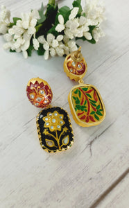 Hazraat Meenakari Art Work On Natural Stone Earrings freeshipping - CASA ROZEN