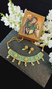 Diwasara Kundan Studded Mint Beaded Choker Jewellery Set freeshipping - CASA ROZEN