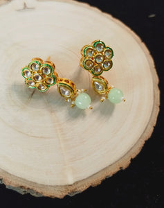 Diwasara Kundan Studded Mint Beaded Choker Jewellery Set freeshipping - CASA ROZEN