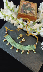 Diwasara Kundan Studded Mint Beaded Choker Jewellery Set freeshipping - CASA ROZEN