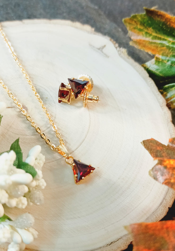 Verissca Rose Red American Diamond Pendant Set freeshipping - CASA ROZEN
