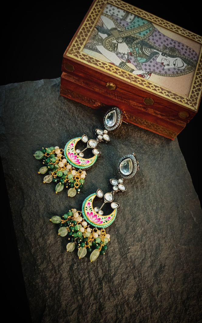 Kalaiya Shades Of Green Semi Precious Stones and Kundan Embellished Earrings freeshipping - CASA ROZEN