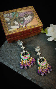 Kalaiya Shades Of Purple Semi Precious Stones and Kundan Embellished Earrings freeshipping - CASA ROZEN