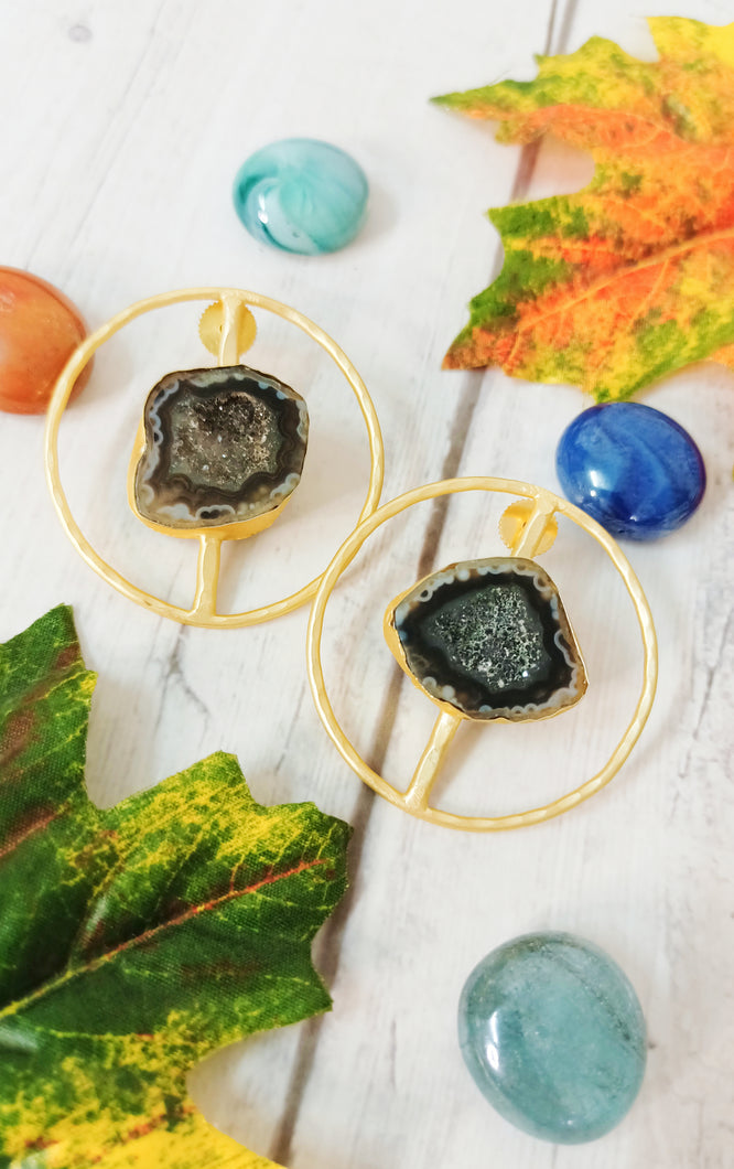 Scala Majestic Black Window Druzy Stone Earrings freeshipping - CASA ROZEN