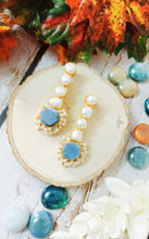 Load image into Gallery viewer, Ferisca Semi Precious Blue Tumble and Mother Of Pearls Earrings freeshipping - CASA ROZEN
