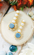Load image into Gallery viewer, Ferisca Semi Precious Blue Tumble and Mother Of Pearls Earrings freeshipping - CASA ROZEN
