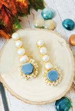 Load image into Gallery viewer, Ferisca Semi Precious Blue Tumble and Mother Of Pearls Earrings freeshipping - CASA ROZEN
