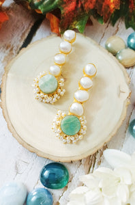 Gavvira Semi Precious Green Tumble Stone and Mother Of Pearls Earrings freeshipping - CASA ROZEN