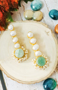 Gavvira Semi Precious Green Tumble Stone and Mother Of Pearls Earrings freeshipping - CASA ROZEN