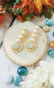 Livanta Semi Precious Mint Tumble Stone and Mother of Pearls Earrings freeshipping - CASA ROZEN